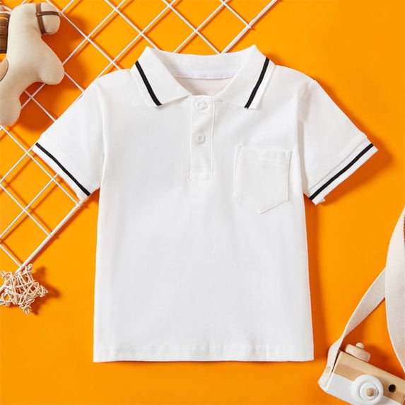 ATOGUTA T Shirt Boy School Tees Summer Cute Tops Short Sleeve Collared T Shirts White, Size 2T-14