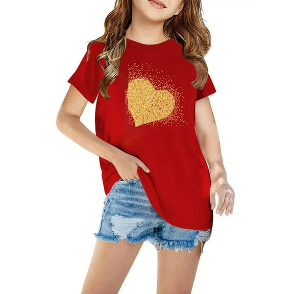 ATOGUTA T-Shirt Boy and Girls Short Sleeve Graphic Tees Casual Summer Tops Shirts Red, Sizes 3T-12