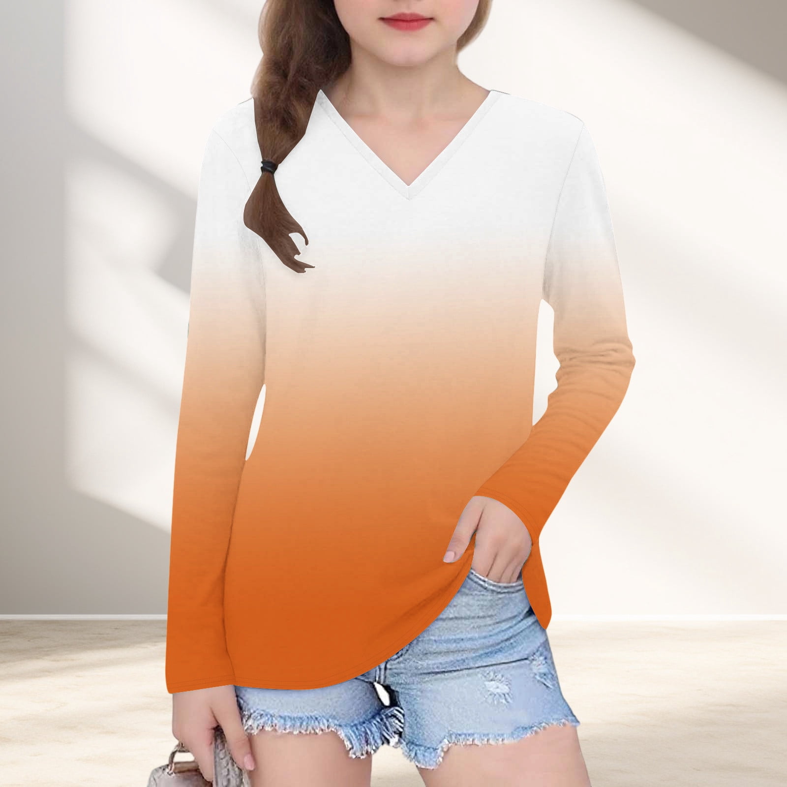 ATOGUTA T Shirts Girls Long Sleeve Shirts Kids V Neck Soft Tunic 