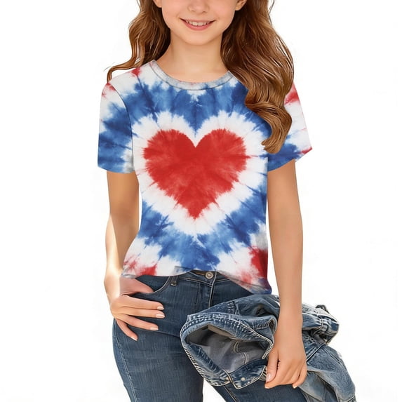 ATOGUTA T Shirts for Girls Patriotic Shirt Boys 4th of July Tie Dye Short Sleeves USA Clothes for Kids Sky Blue, Size 3T-14