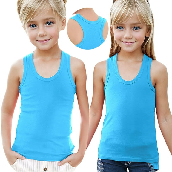 ATOGUTA Tank Boy Girl Blue Racerback Crop Tank Top Sleeveless Girls Tops Vests for Children Size 1T-13