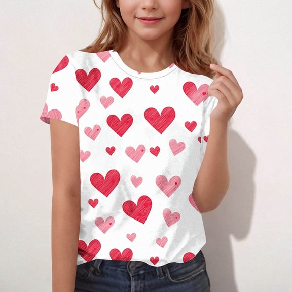 ATOGUTA Tee Shirt Girls Love Heart Valentine Graphic T-Shirt Valentines Day Outfit Tee Top Size 3T-15, Multicolor