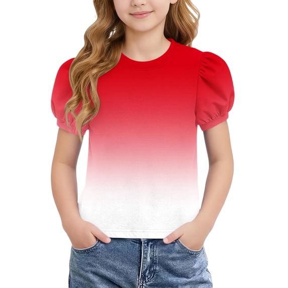 ATOGUTA Tee Shirts Girls Graphic Tees Short Sleeve Tshirts Crewneck Cute Summer Casual Basic Tops for Kids Teen Size 4T-15, Red