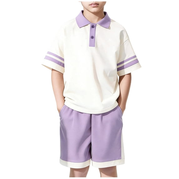 ATOGUTA Teen Boy Clothes Short Sleeve Crew Neck T shirts and Shorts Set Size 4T-16 Kids Fashion Clothing Set Purple