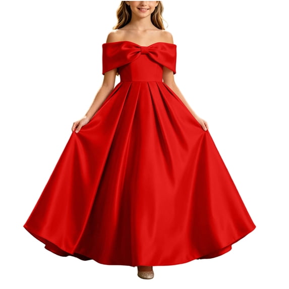 ATOGUTA Teen Girl Birthday Dresses Strapless Satin Homecoming School Dance Wedding Birthday Party Graduation Pageant Bridesmaid Red, Size 5T-14
