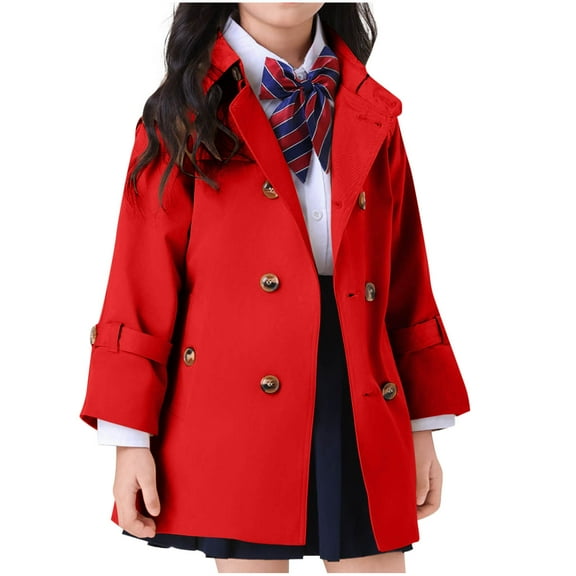 ATOGUTA Teen Girl Dress Coat Kids Lapel Long Button Jackets Fall Winter Outerwear Peacoat with Pockets Size 1T-13, Red