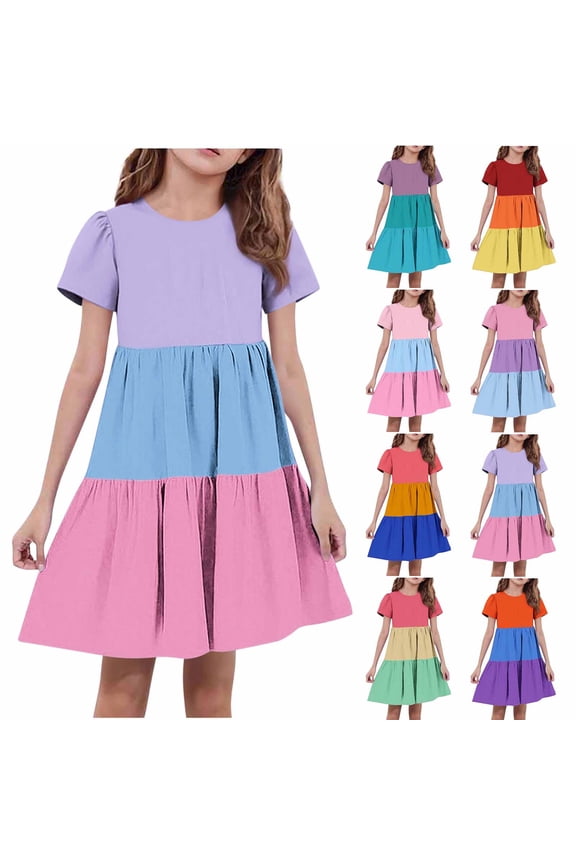 Teen Girl Dresses A-line Dress Sundress Casual Dress for Holiday Party Back to School Summer Size 4T-15, Purple