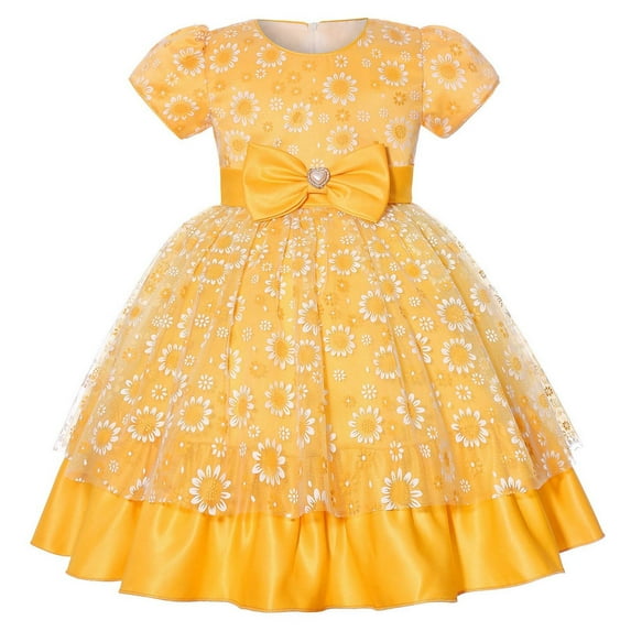 ATOGUTA Teen Girl Dresses Birthday Wedding Pageant Party Formal Tutu Dresses Yellow, Size 2T-8