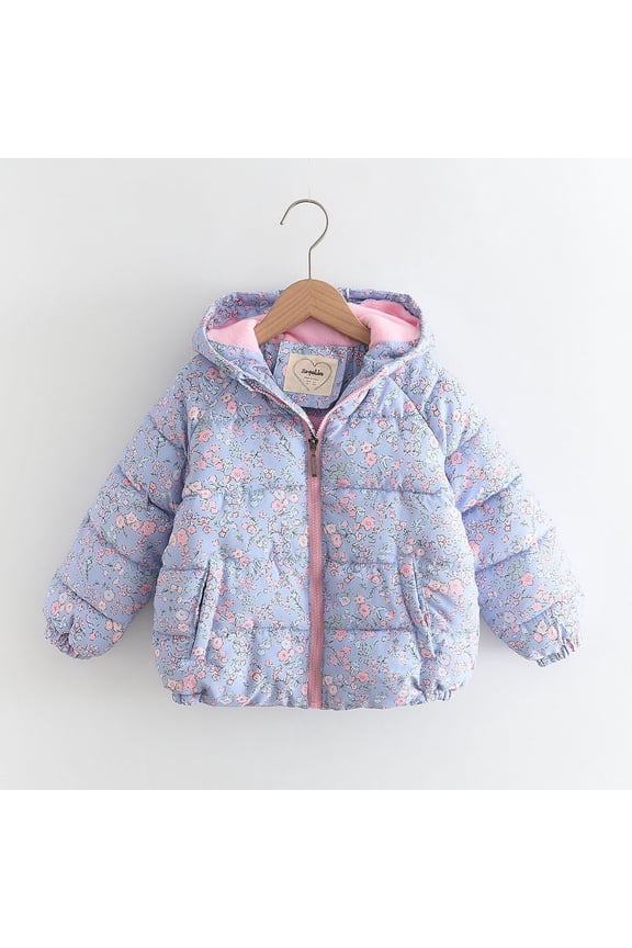 Teen Girl Jacket Hooded Puffer Jacket Kids Winter Quilted Down Coats Size 3T-11, Blue