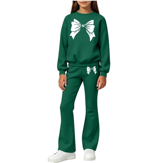 ATOGUTA Teen Girl Outfit Fall Clothes Long Sleeve Pullover Sweatshirt and Sweatpants Kids Clothing Size 3T-14, Green