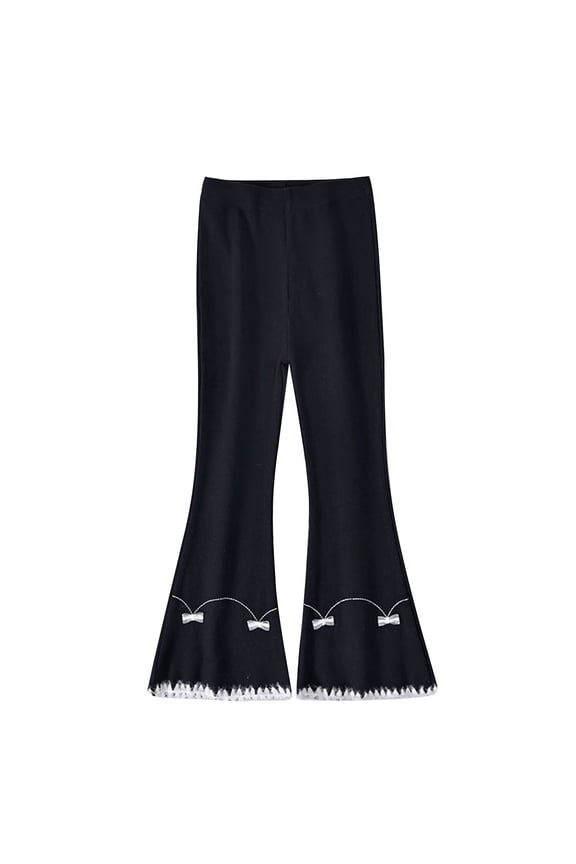 Teen Girl Pants Size 1T-14 Elastic Waist Flare Leg Pants Running Athletic Bell Bottom Trousers Black