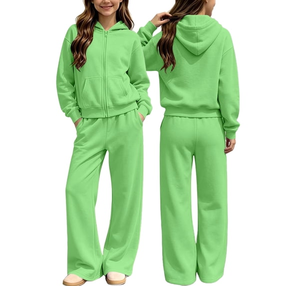 ATOGUTA Teen Girls Clothes Size 5T-14 2 Piece Long Sleeve Hoodie Sweatshirt and Wide Leg Pants Fall Clothing Set Mint Green