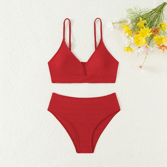 ATOGUTA Teen Girls' Swimsuits Two-Piece V-Neck Bikini Adjustable Shoulder Straps Swimsuit Kids Bikini Red, Size 8-15