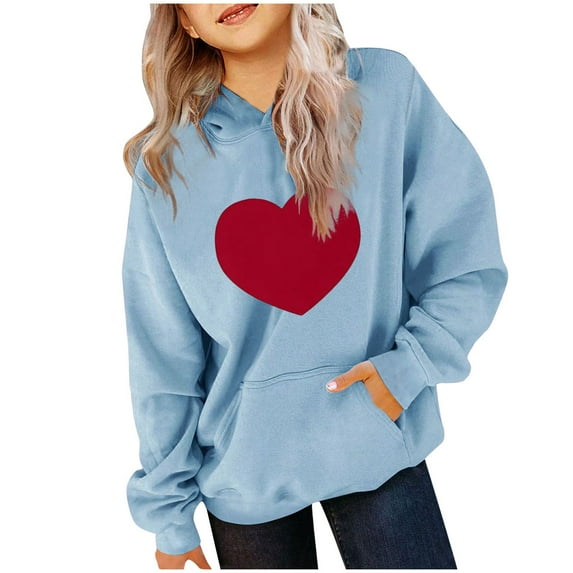 ATOGUTA Teen Sweatshirt Kids Unisex Valentine's Day Shirts Funny Love Heart Kids Pollover Tops Blue, Size 3T-14