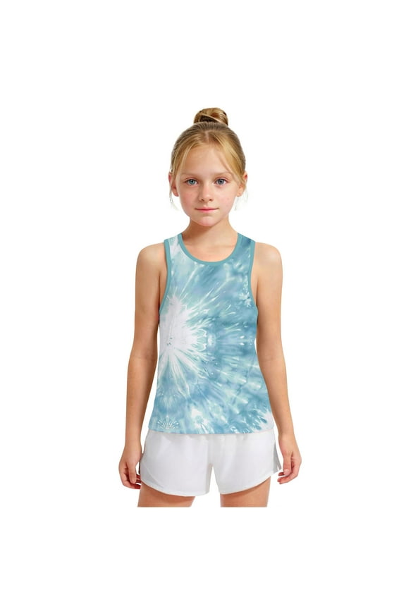Teen Tank Tops Boys Girls Blue Kids Tie Dye Sleeveless Workout Running Sports Shirts Size 3T-15