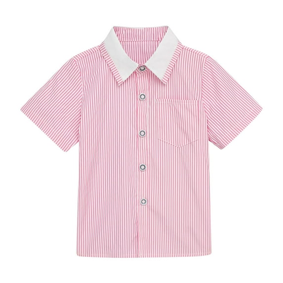 ATOGUTA Teen Tshirt Short Sleeve Dress Shirts Formal Uniform Woven Kids' Casual Collared Shirt Pink, Size 3T-11