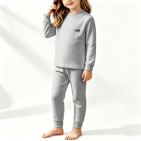 ATOGUTA Thermal Underwear Set for Kids Size 6M-13 2 Peices Long Sleeve Shirt and Pants Fall Winter Outfits Pant Set Gray