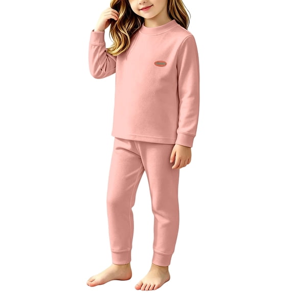 ATOGUTA Thermal Underwear Set for Kids Size 6M-13 2 Peices Long Sleeve Shirt and Pants Fall Winter Outfits Pant Set Pink