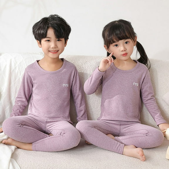 ATOGUTA Thermal Underwear for Kids Boys Girls Thermals Top & Bottom Set Long Underwear Base Layer Pajamas Size 2T-18, Purple