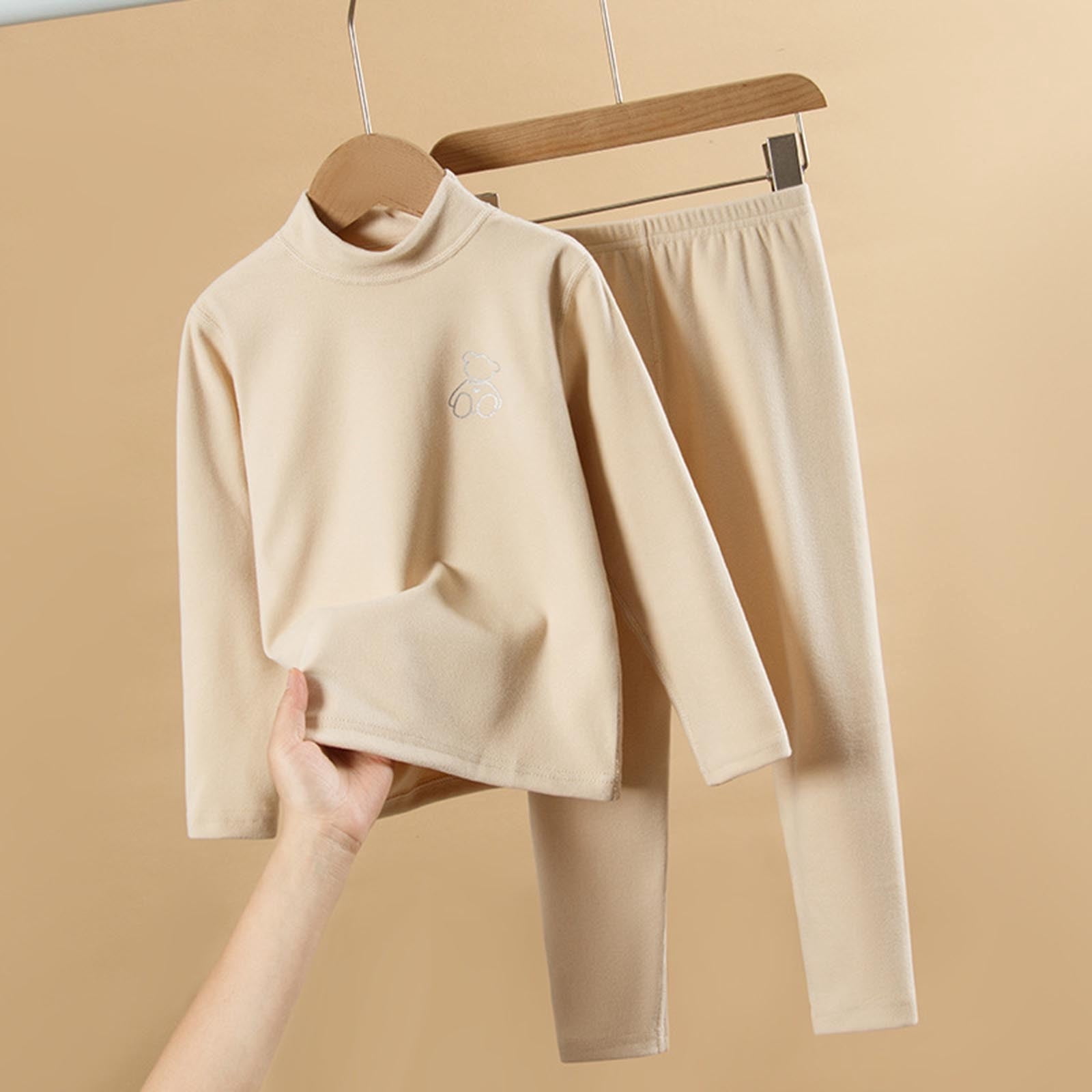 Kids Thermal Underwear Set - Long Sleeve Top & Bottom Base Layer (Mock Merino)