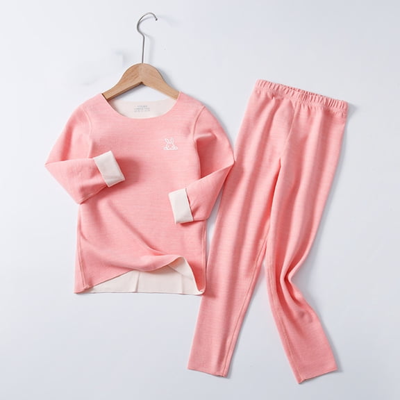 ATOGUTA Thermal Underwear for Kids Long Johns Fleece Lined Base Layer Top and Bottom Cold Winter Thermals for Girls Size 2T-17, Pink