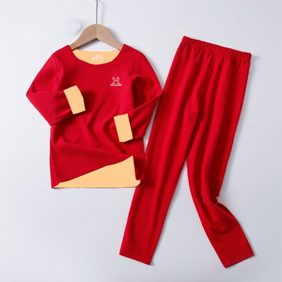 ATOGUTA Thermal Underwear for Kids Long Johns Fleece Lined Base Layer Top and Bottom Cold Winter Thermals for Girls Size 2T-17, Red
