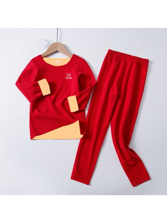 Thermal Underwear for Kids Long Johns Fleece Lined Base Layer Top and Bottom Cold Winter Thermals for Girls Size 2T-17, Red