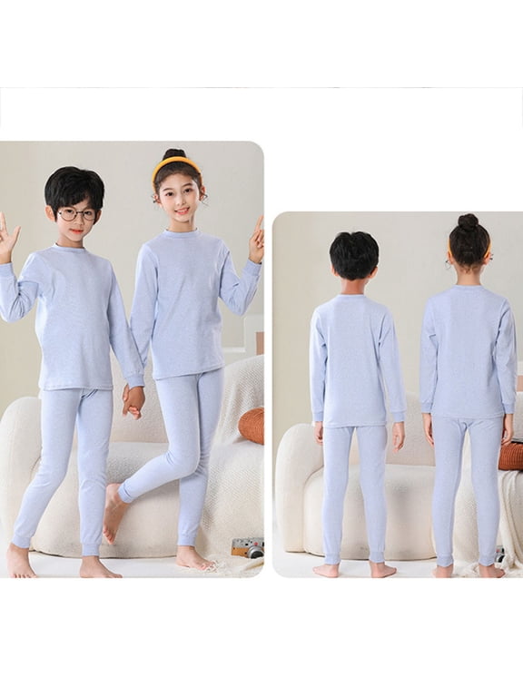 Thermal Underwear for Kids Thermal Set Fleece Lined Base Layer Girls Long Johns Winter Clothes for Boys Size 2T-18, Blue