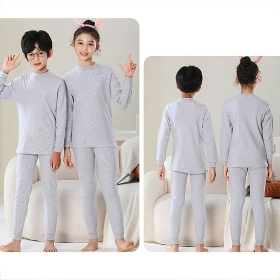 ATOGUTA Thermal Underwear for Kids Thermal Set Fleece Lined Base Layer Girls Long Johns Winter Clothes for Boys Size 2T-18, Gray