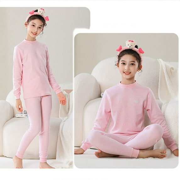 ATOGUTA Thermal Underwear for Kids Thermal Set Fleece Lined Base Layer Girls Long Johns Winter Clothes for Size 2T-18, Pink