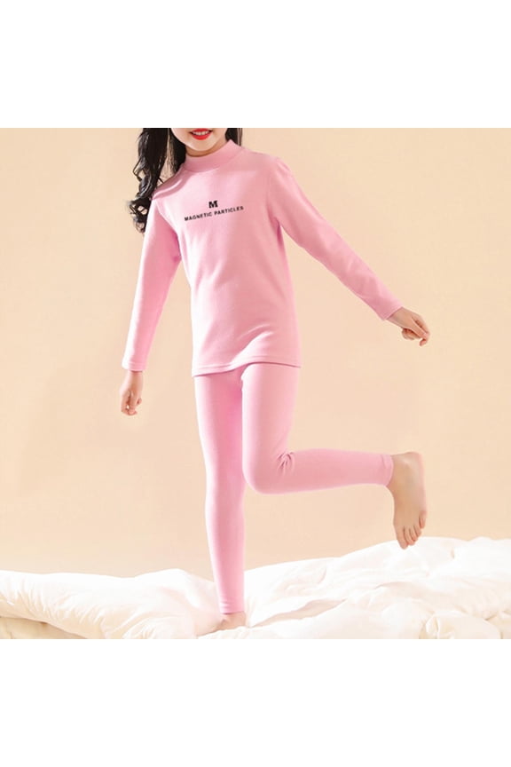 Thermal Underwear for Kids Thermal Set Fleece Lined Base Layer Long Johns Winter Clothes for Girls Size 2T-14, Pink