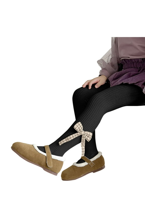 Tights for Girls Winter Elastic Warm Soft Pantyhose Ballet Dance Panty Footed Tights Black, Sizes 4T-10