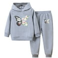 thumbnail image 1 of ATOGUTA Toddler Baby Girl Spring Clothes Size 2T-11 Graphic Hoodie and Jogger Pants 2-Piece Outfit Set Gray, 1 of 4