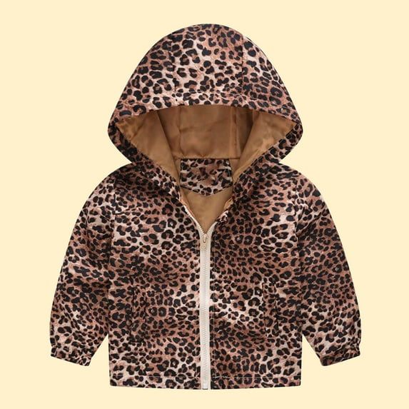 ATOGUTA Toddler Boy Coat Cute Print Zip Jacket Hooded Trench Lightweight Kids Coats Windbreaker Casual Outerwear Brown, Size 2T-7