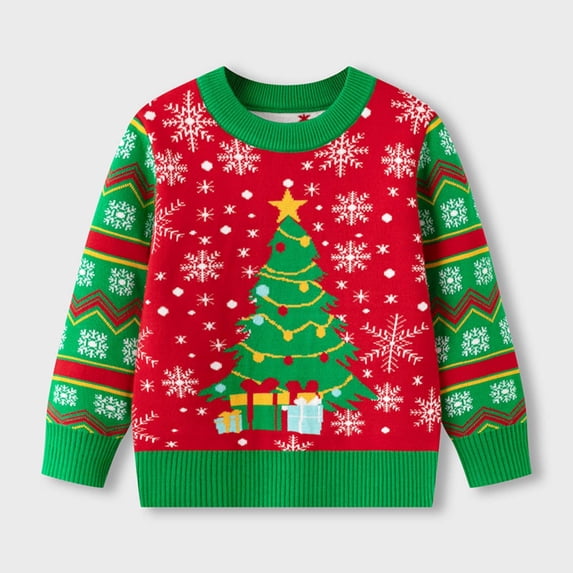 ATOGUTA Toddler Boy Girl Christmas Sweater Christmas Knitted Pullover Sweater Crewneck Long Sleeve Comfy Soft Jumper Tops Red, Size 3T-8