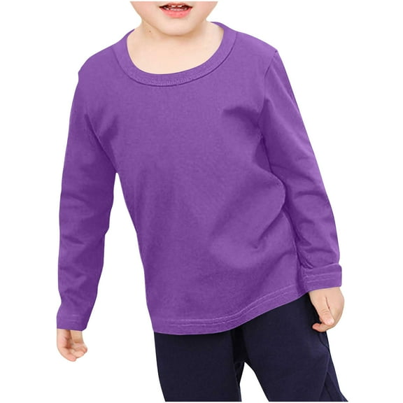 ATOGUTA Toddler Boy Girl Long Sleeve Shirt Toddlers Soft Crewneck Tee Kids Basic Long-Sleeve T-Shirts Top Purple, Size 6M-11