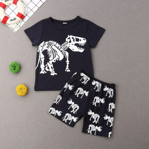 ATOGUTA Toddler Boy Outfits Dinosaur Print Tops T-shirt Shorts Pajamas Outfit Set, Sizes 2T-7