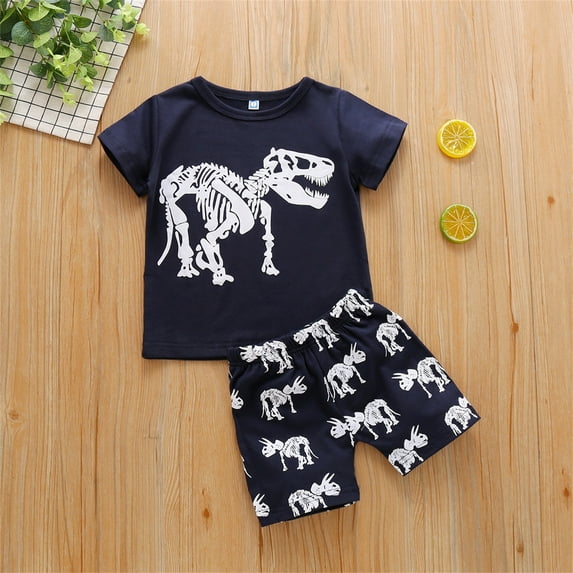 ATOGUTA Toddler Boy Summer Clothes Casual Dinosaur Print Short-sleeved Shorts Clothes Set, Sizes 12M-7