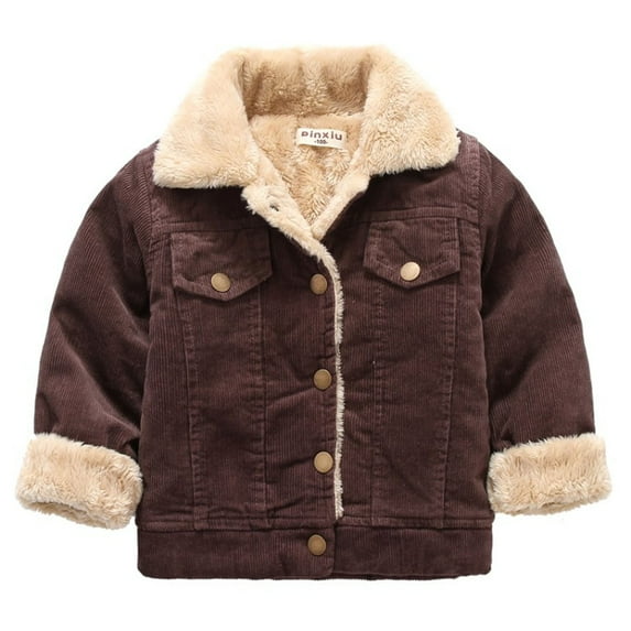 ATOGUTA Toddler Boy Winter Coat Corduroy Plus Velvet Thick Coat Cloak Jacket Thick Warm Outerwear Clothing Coffee, Size 2T-6