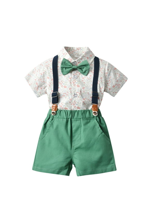 Toddler Boy formal Outfit Short Sleeve Shirts Overalls Shorts Newborn Infant Summer Wedding Outfits Formal Suits 12M-5T