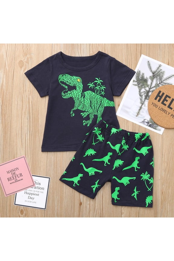 Toddler Boys Clothes Dinosaur Summer Tops Pants Outfits Set, Sizes 3T-7