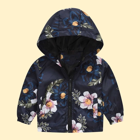 ATOGUTA Toddler Boys Down Jacket Cute Print Zip Jacket Hooded Trench Lightweight Kids Coats Windbreaker Casual Outerwear Black, Size 2T-7