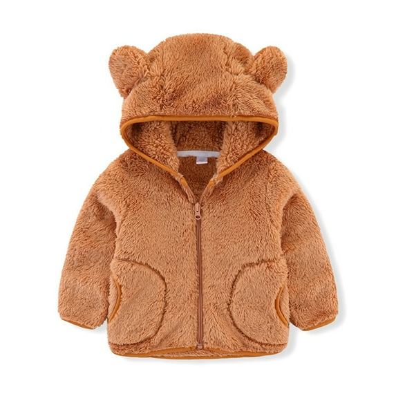 ATOGUTA Toddler Boys Down Jacket Flannel Winter Fleece Jackets Sweatshirt Hooded Coat Brown, Size 1T-6