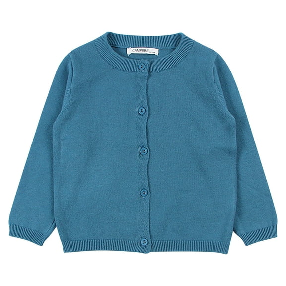 ATOGUTA Toddler Boys Girls Crewneck Cardigan Sweaters Long Sleeve Kids Button Cotton School Uniform Knit Tops Outwear Blue Size 12M-6