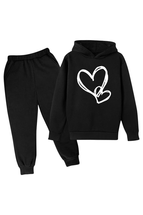Toddler Boys Girls Outfits Hoodie Sweatshirt Fall Outfits Pullover Jogger Hooded Sweatpant Set Black Size 3T-14