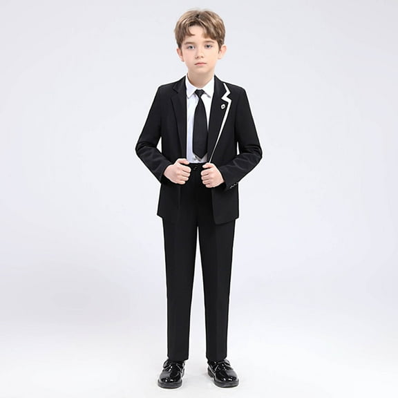 ATOGUTA Toddler Boys Suit 1T-14 with Dress Shirt, Tie, Jackets, Vest, Brooch, and Pants Classic Formal Suit Set Black