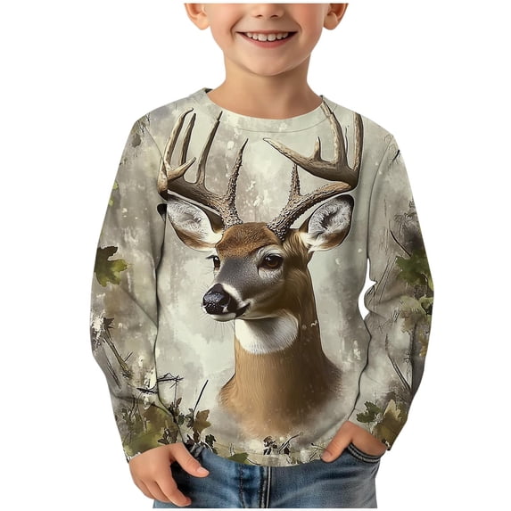 ATOGUTA Toddler Boys Undershirts Long Sleeve Tee Tops Casual Graphic Clothes Crew Neck Shirts Khaki, 3-14 Years