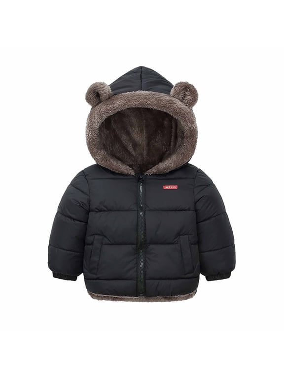 Toddler Boys Winter Coat Hooded Winter Coat Puffer Down Jackets Windproof Fleece Lined Black, Size 2T-8