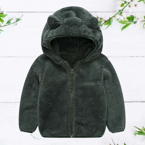 ATOGUTA Toddler Boys Winter Coat Plush Cute Bear Ears Winter Hoodie Thick Coat Jacket, Size 6M-4T
