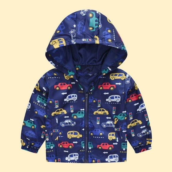 ATOGUTA Toddler Coat Cute Print Zip Jacket Hooded Trench Lightweight Kids Coats Windbreaker Casual Outerwear Yellow, Size 2T-7
